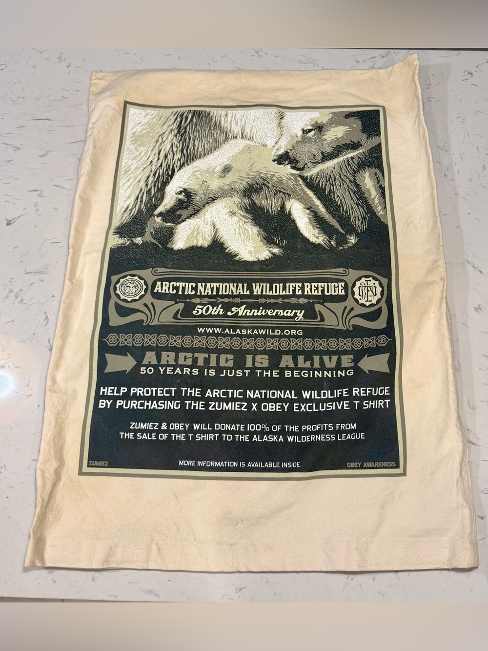 2010 OBEY Shepard Fairey ARCTIC 50TH ANNIVERSARY CANVAS SACK ART PRINT RARE